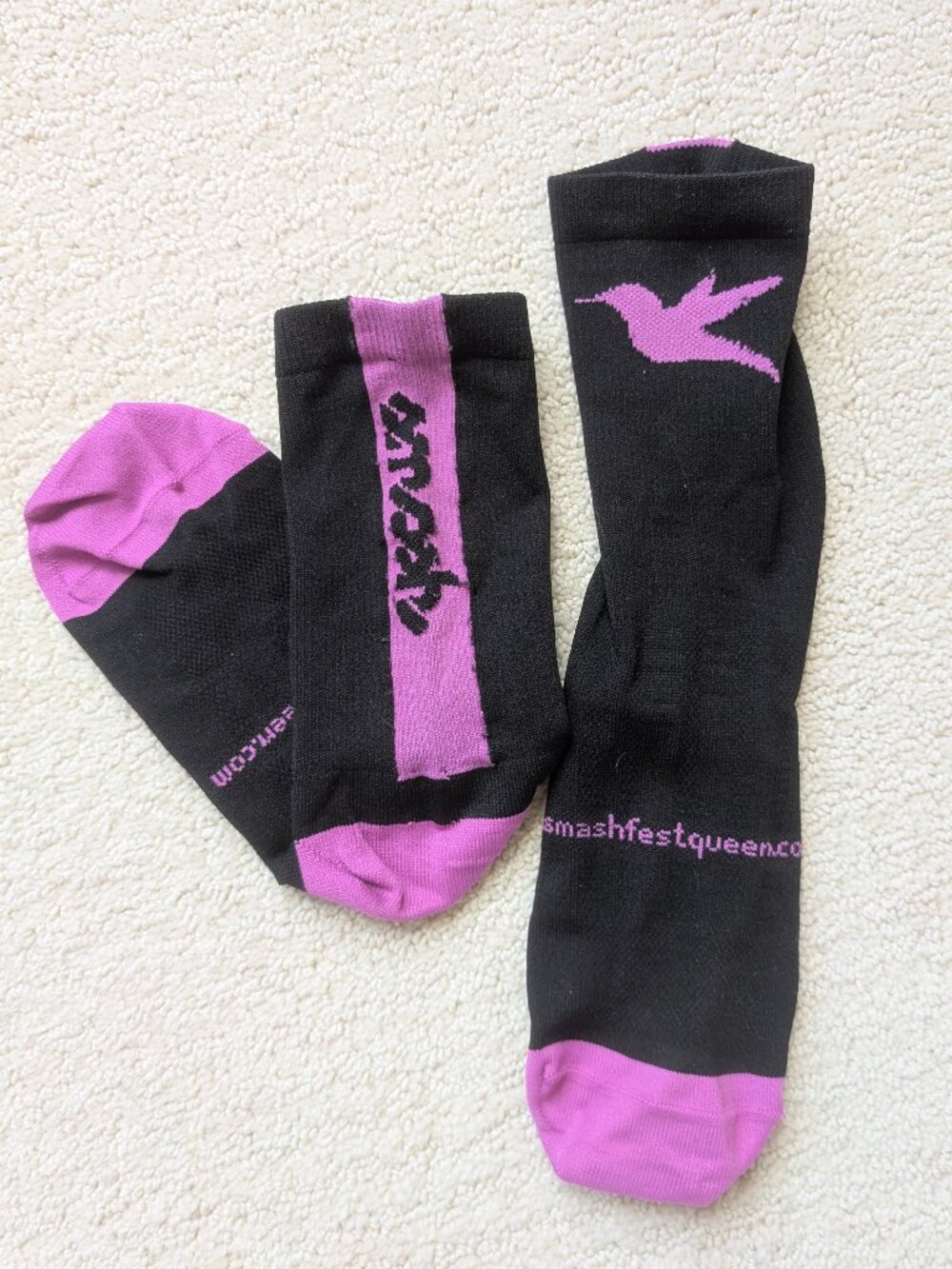 Smashfest Queen Humming Bird Cycling Socks Small Medium Women's Purple Black Run